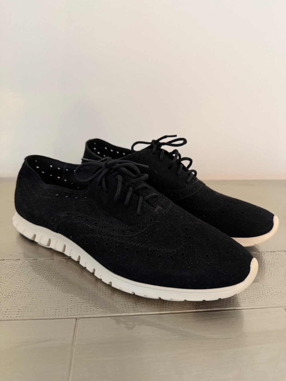 NEW Cole Haan Black Suede Athletic Wingtip Sneakers with White Sole